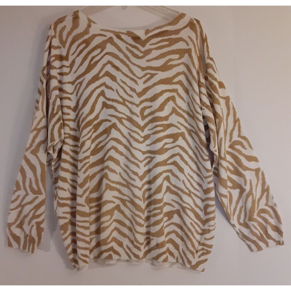 Jessica London Plus Size 18/20 Beige/White Animal Print Cotton Blend Sweater
